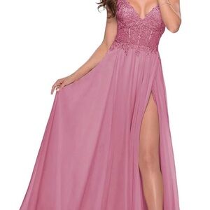 Elegant Pink Lace Evening Gown